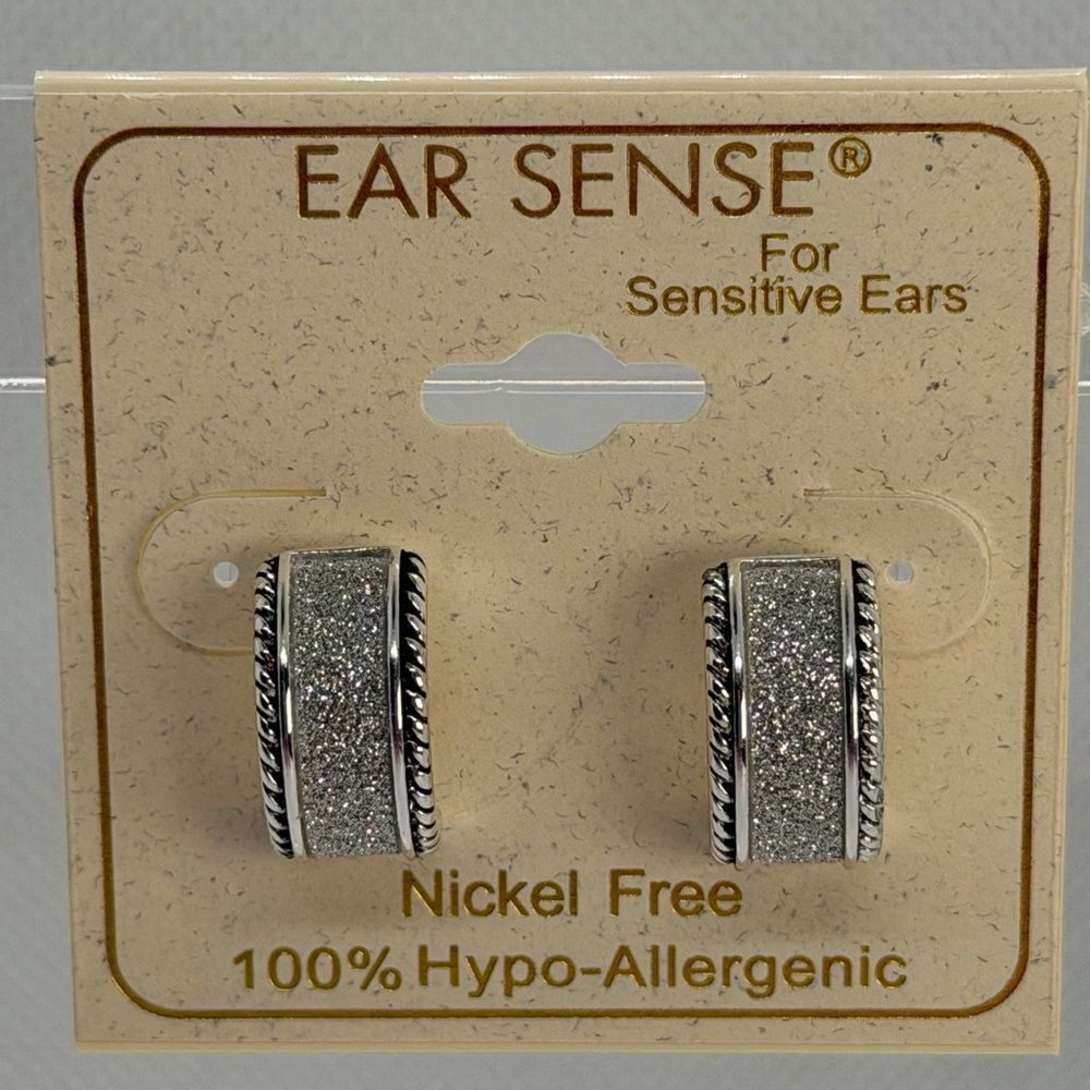 3For$20Ear Sense  Silver Sparkle Rope Detail Hoop Earrings Silver Hypoallergenic